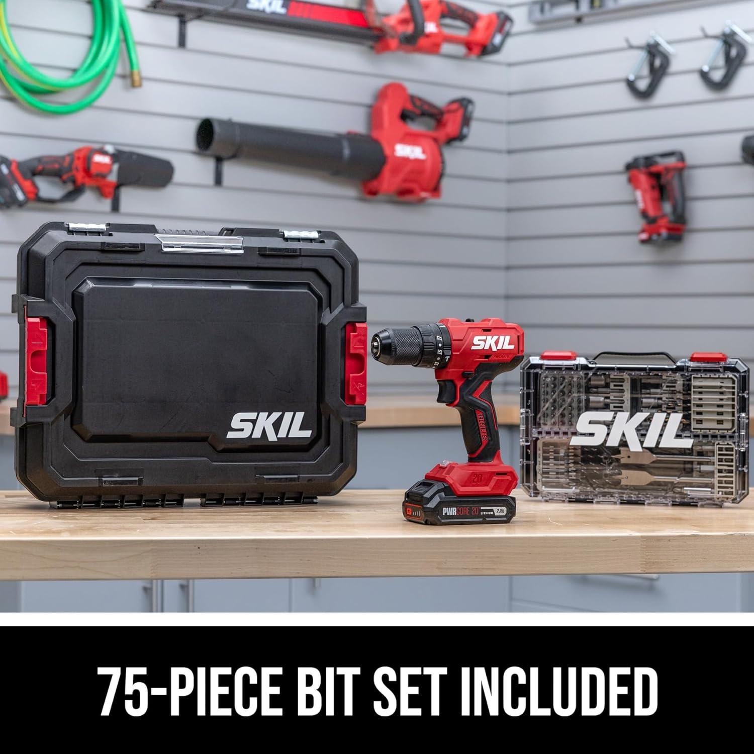 Taladro de Percusión Sin Cable Skil 20V con Batería y 75 Piezas