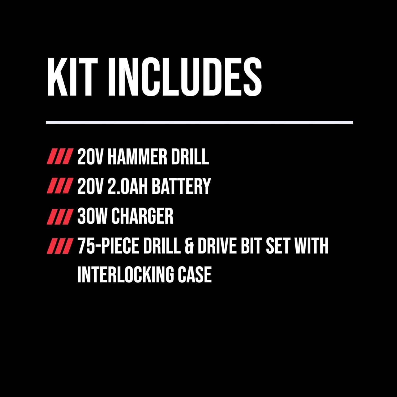 Taladro de Percusión Sin Cable Skil 20V con Batería y 75 Piezas