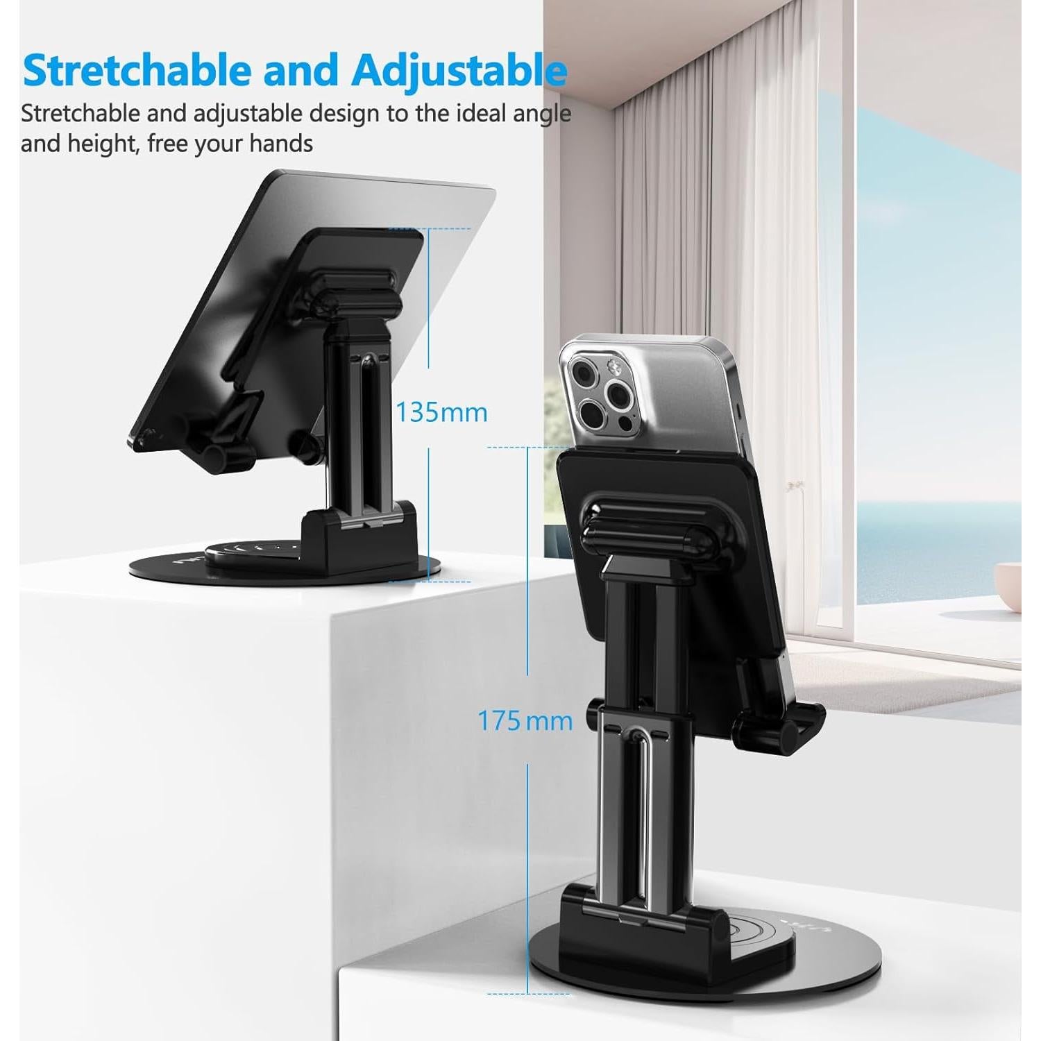 Soporte Plegable YXLILI para Teléfono Ajustable 360° - Negro