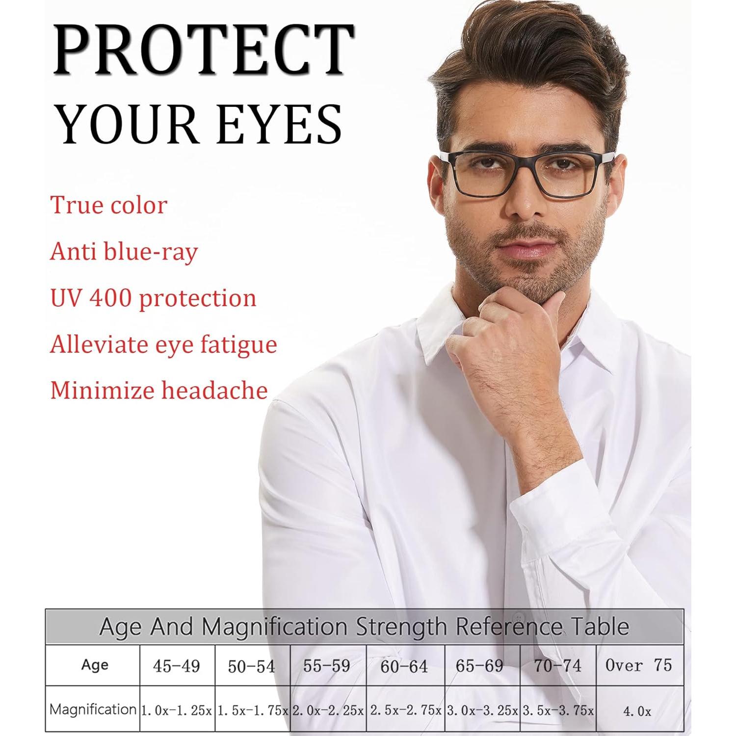 Gafas de lectura Qingshun 4 paquetes filtro luz azul 3.5X