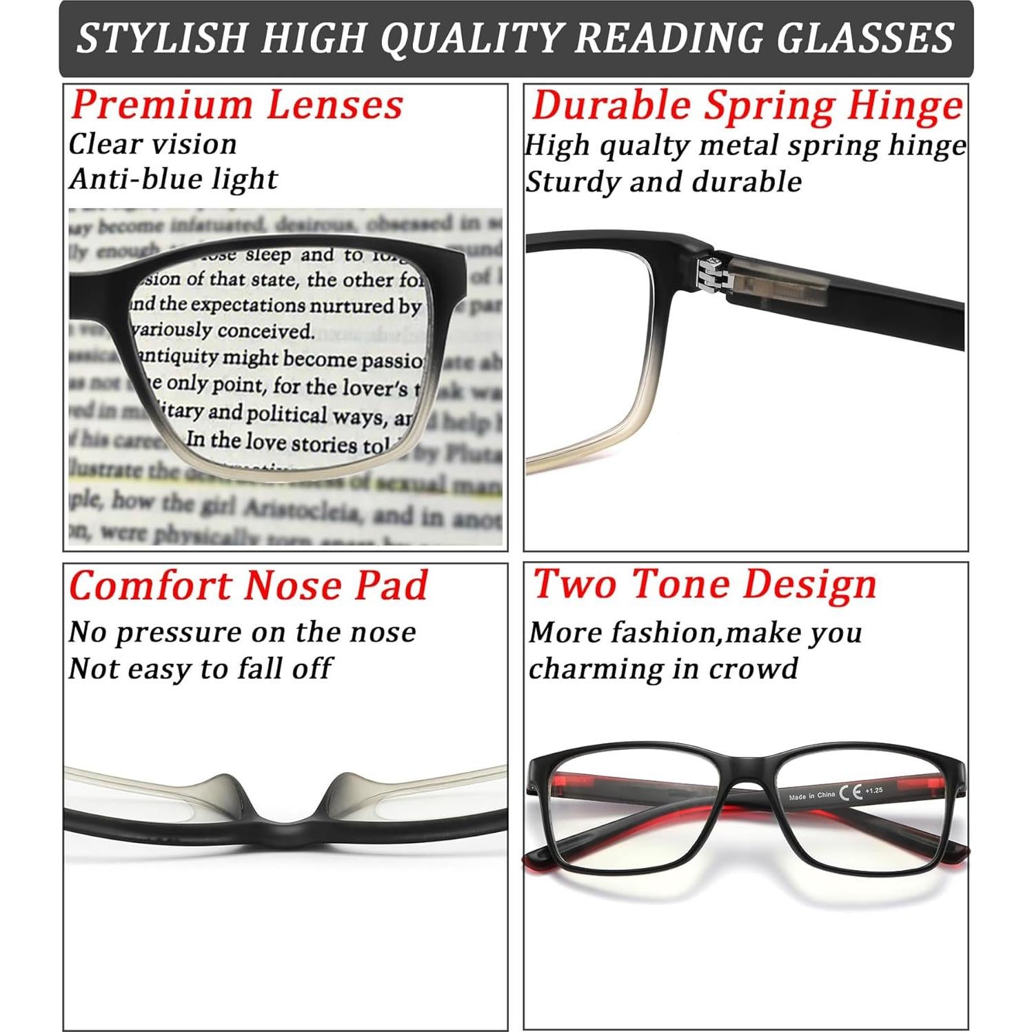 Gafas de lectura Qingshun 1.25x bloqueadoras luz azul - 4 colores