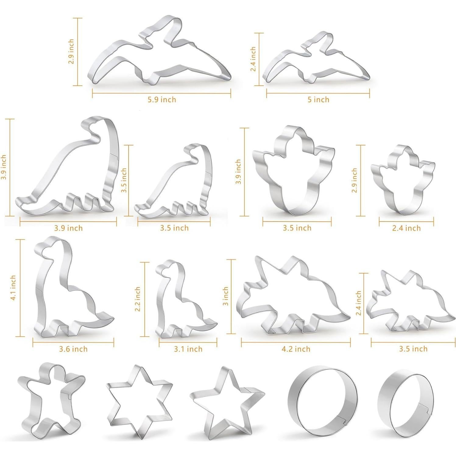 Juego de Cortadores de Galletas de Dinosaurio Vinoil - 15 Piezas de Acero Inoxidable
