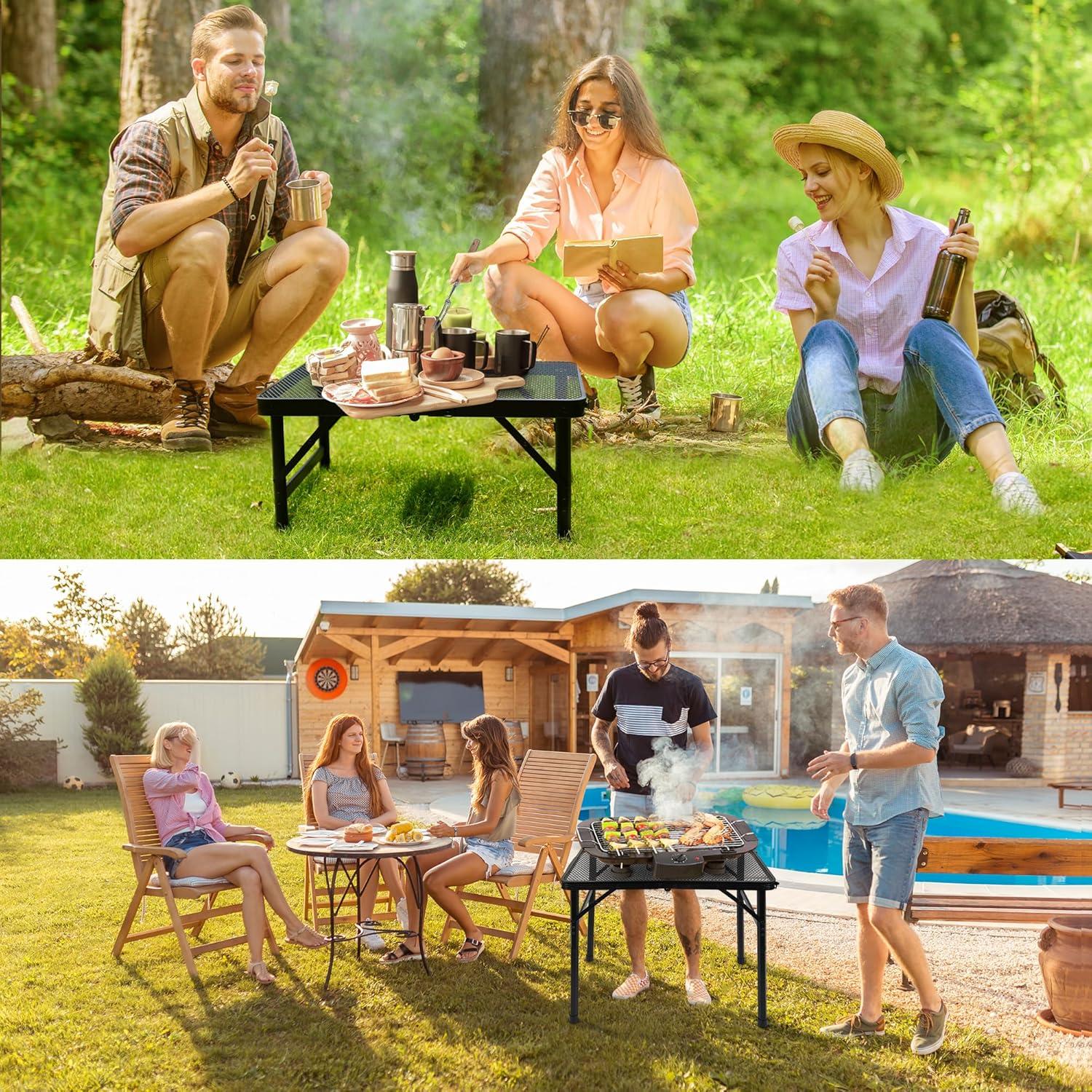 Mesa Plegable de Metal ALZEROOE 60x40 cm Ajustable 2 Alturas