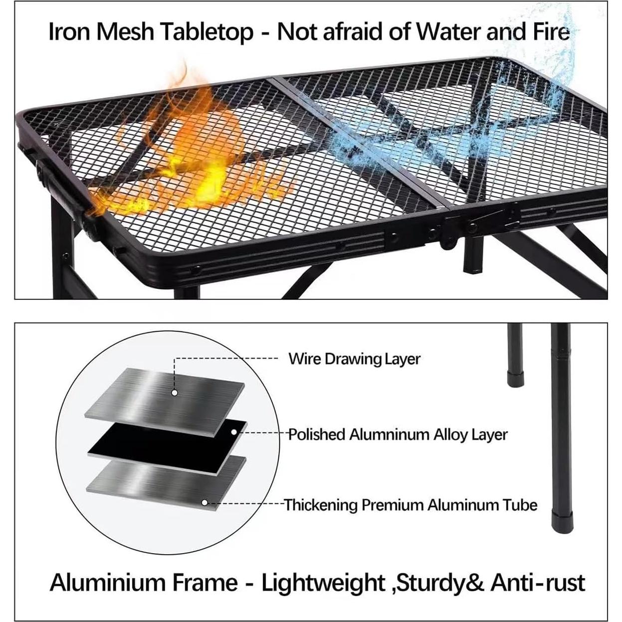 Mesa Plegable de Metal ALZEROOE 60x40 cm Ajustable 2 Alturas