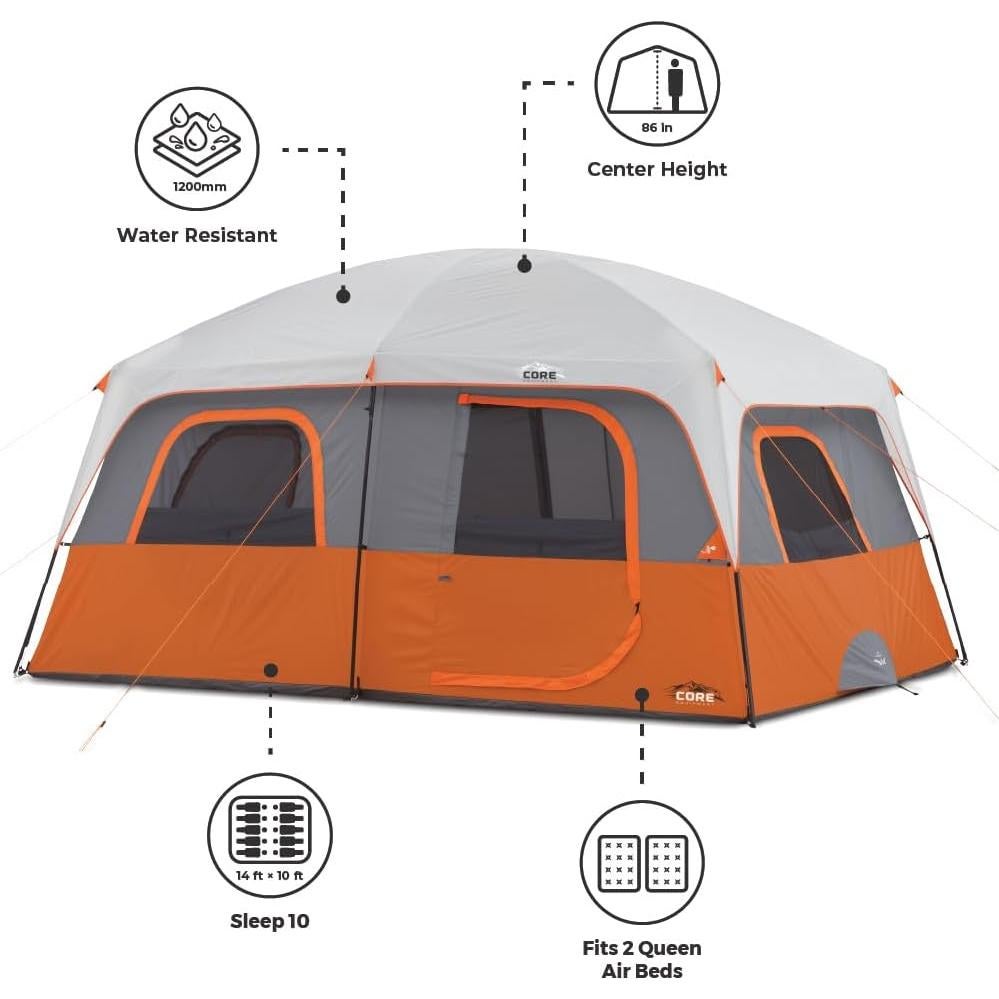 Carpa CORE para Camping Familiar 10 Personas Naranja