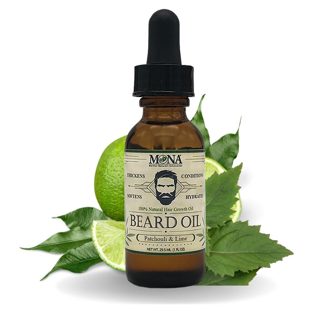 Aceite para Barba 100% Natural Mona Brands 29.57 ml - Pachulí y Lima