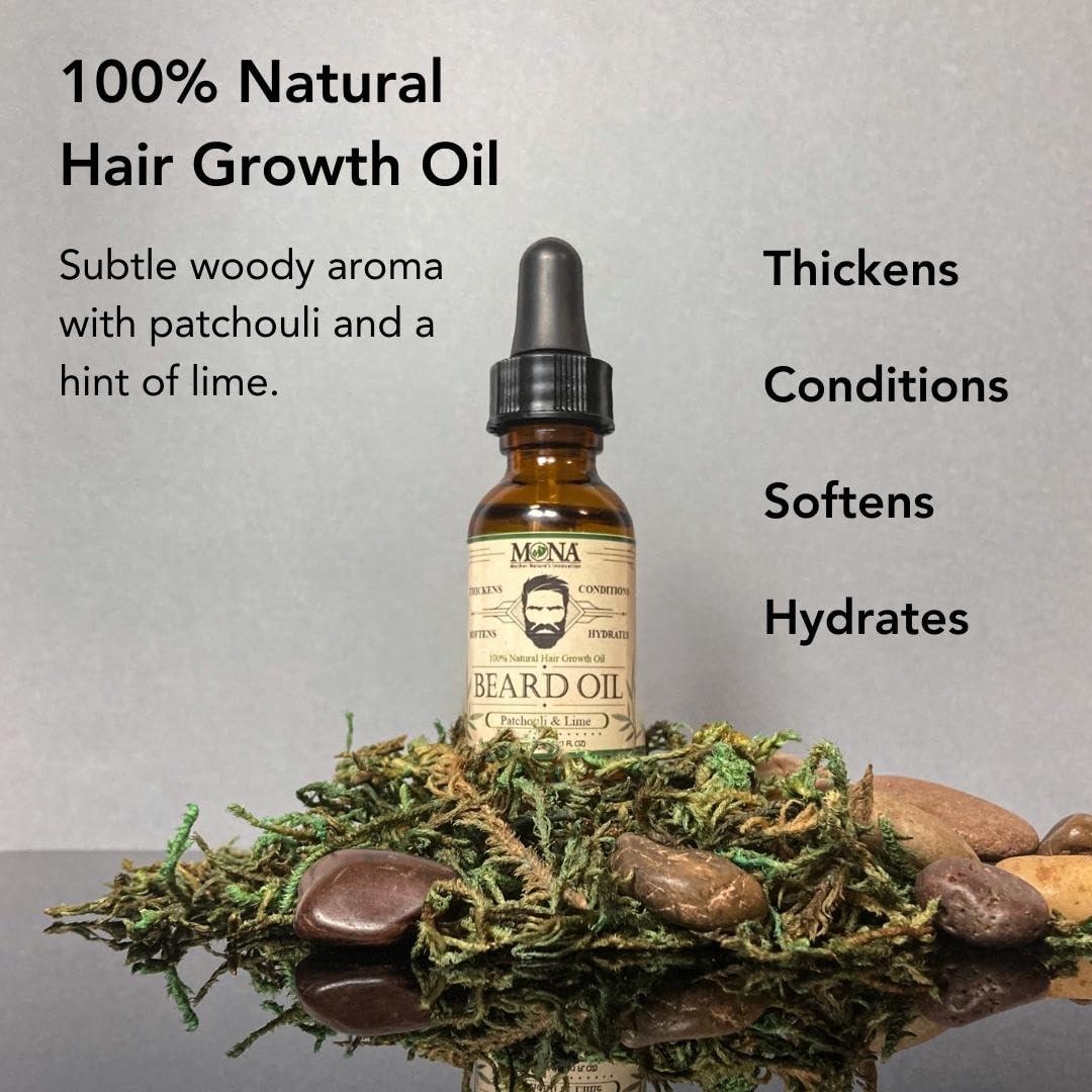 Aceite para Barba 100% Natural Mona Brands 29.57 ml - Pachulí y Lima