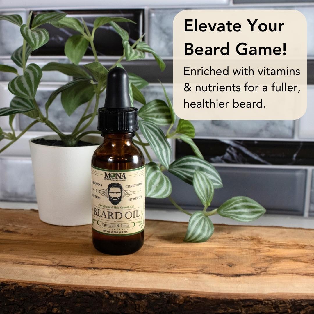 Aceite para Barba 100% Natural Mona Brands 29.57 ml - Pachulí y Lima