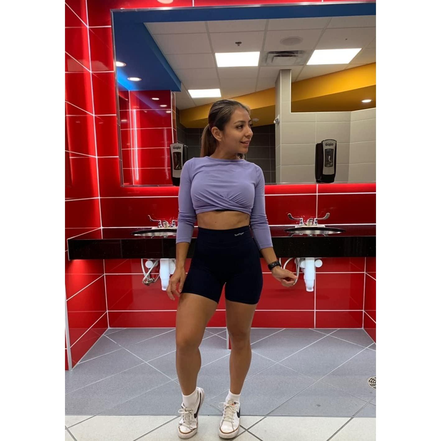 Shorts de Yoga TomTiger para Mujeres Cintura Alta Negro