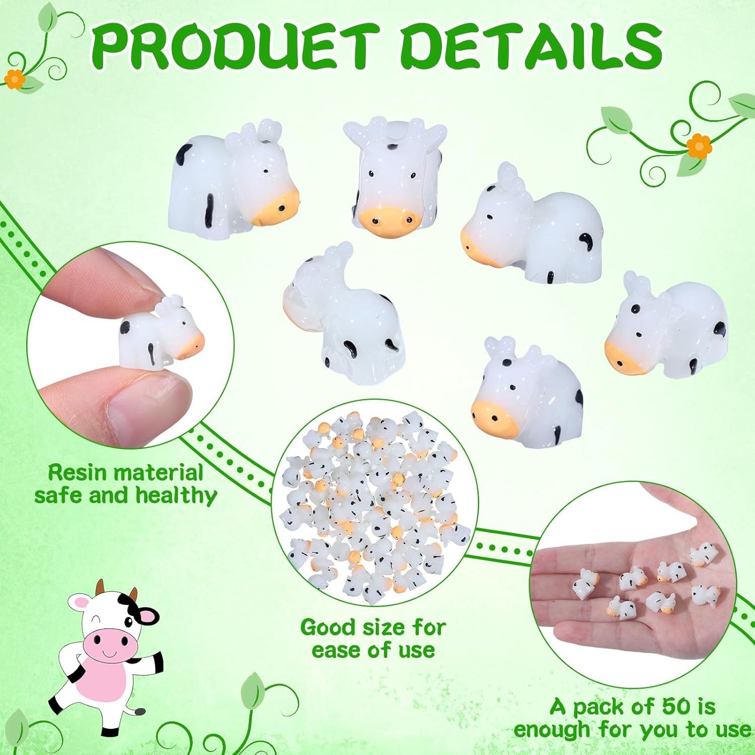 50 Piezas Mini Vacas Luminosa de Resina Leinuosen 1.3x1.7cm