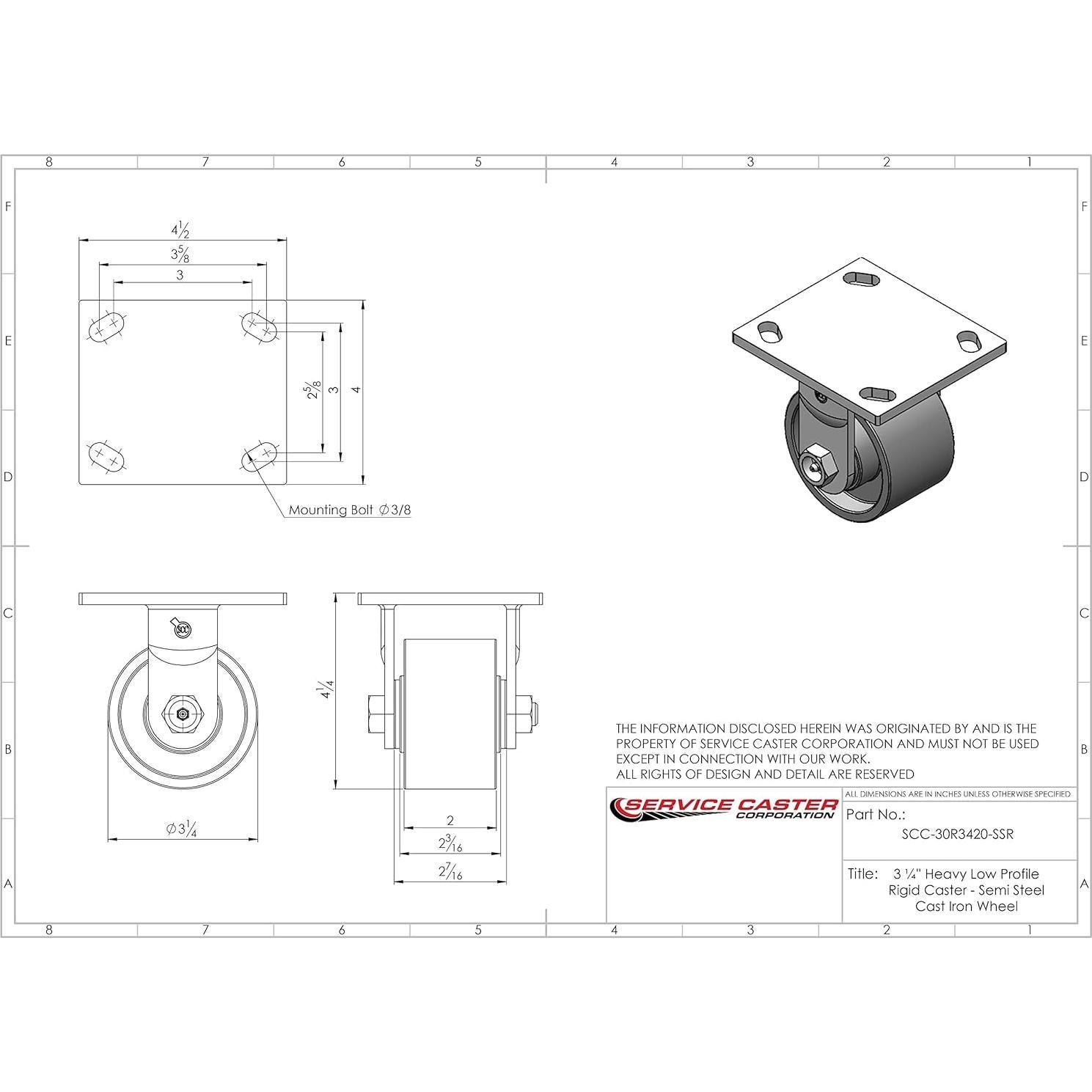 Juego de 4 Ruedas Giratorias Service Caster 3.25" 1270 kg