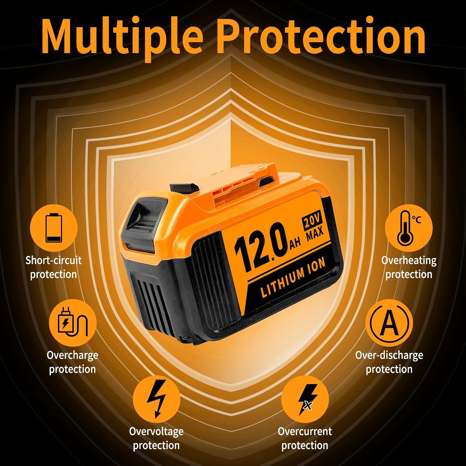 2 Piezas Batería 12.0Ah 20V Kulatiom para Dewalt DCB204 DCB206