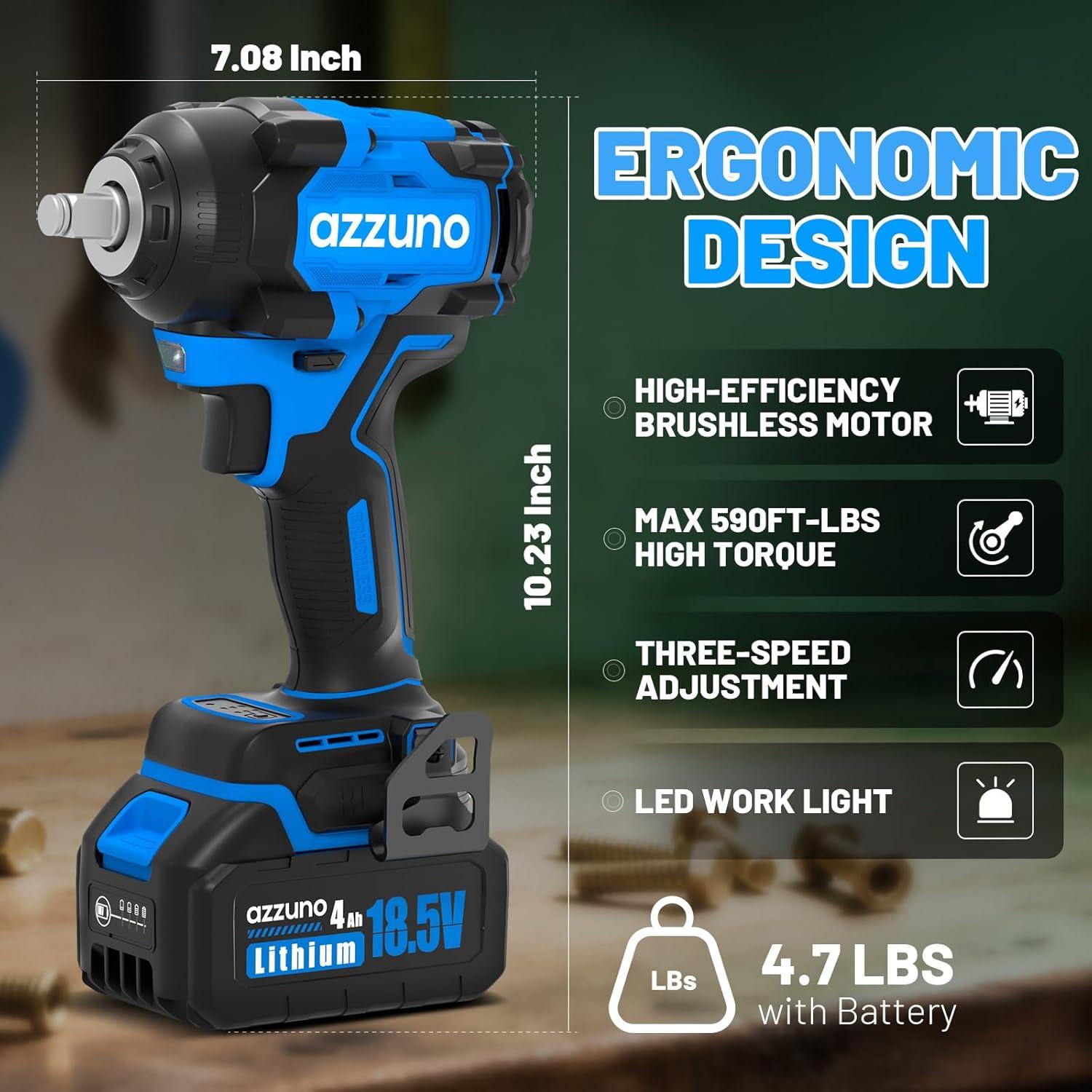 Llave de Impacto Eléctrica AZZUNO 1/2'' 800N.m Inalámbrica