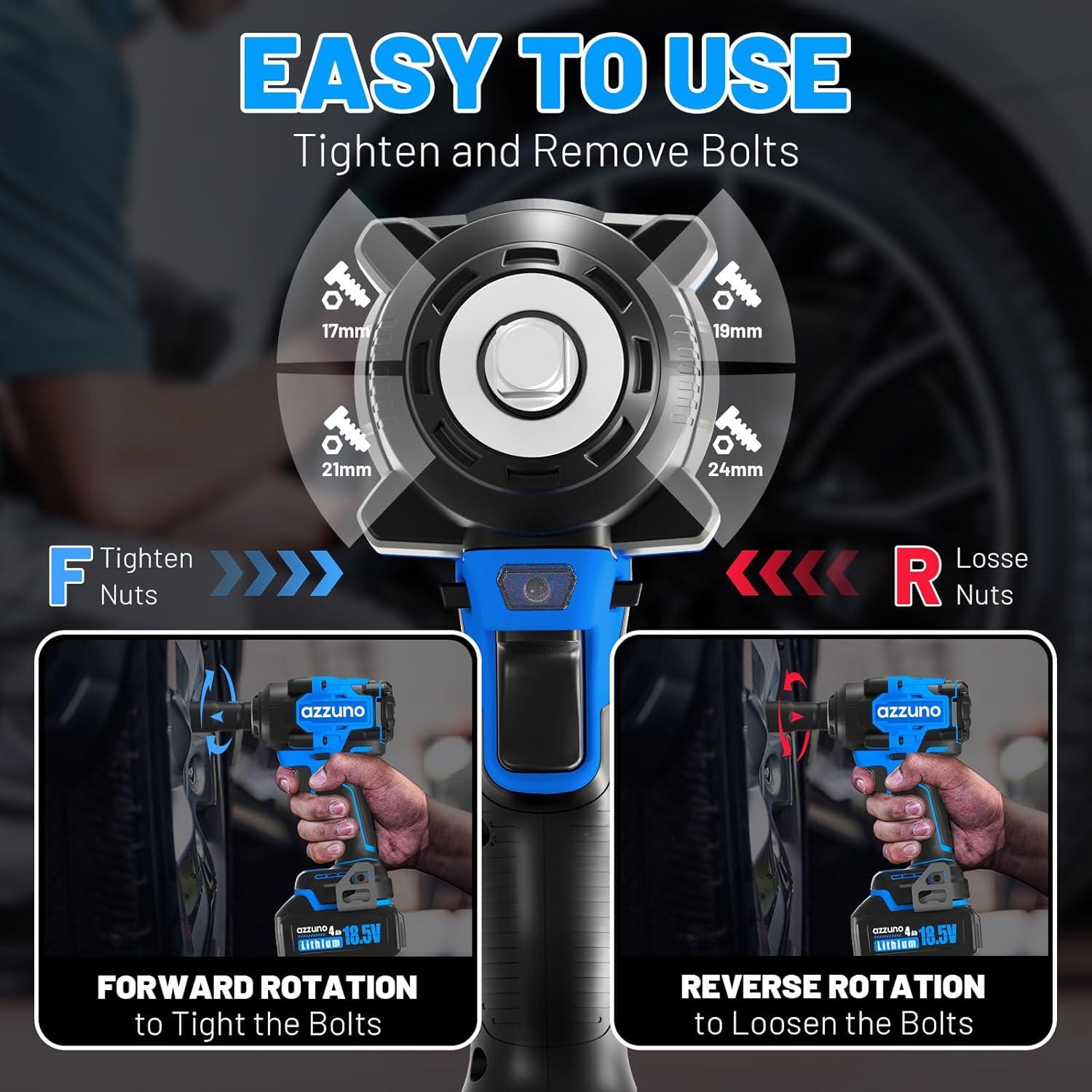 Llave de Impacto Eléctrica AZZUNO 1/2'' 800N.m Inalámbrica