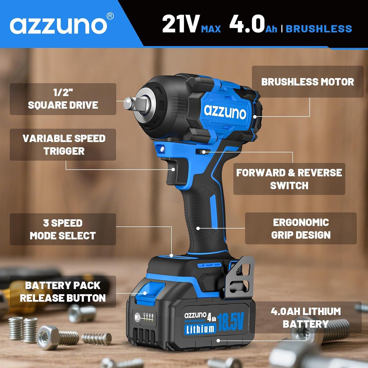 Llave de Impacto Eléctrica AZZUNO 1/2'' 800N.m Inalámbrica