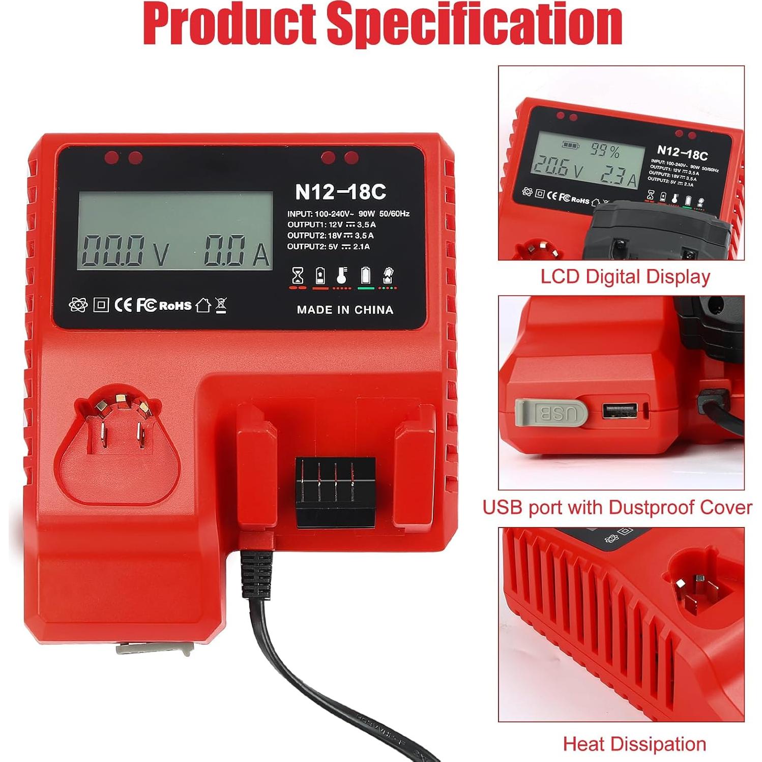 Paquete 2 Baterías 18V 9.0Ah + Cargador LCD USB Milwaukee