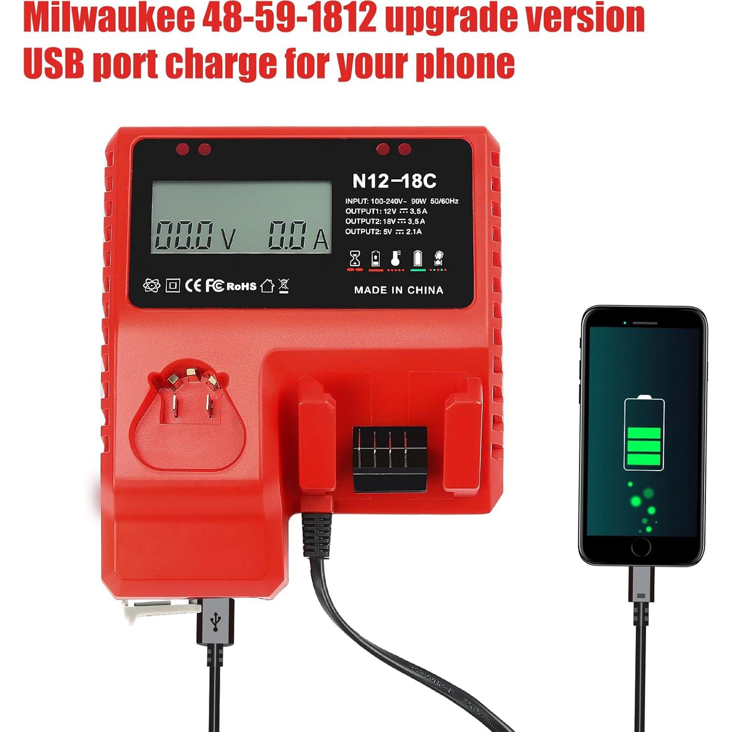 Paquete 2 Baterías 18V 9.0Ah + Cargador LCD USB Milwaukee