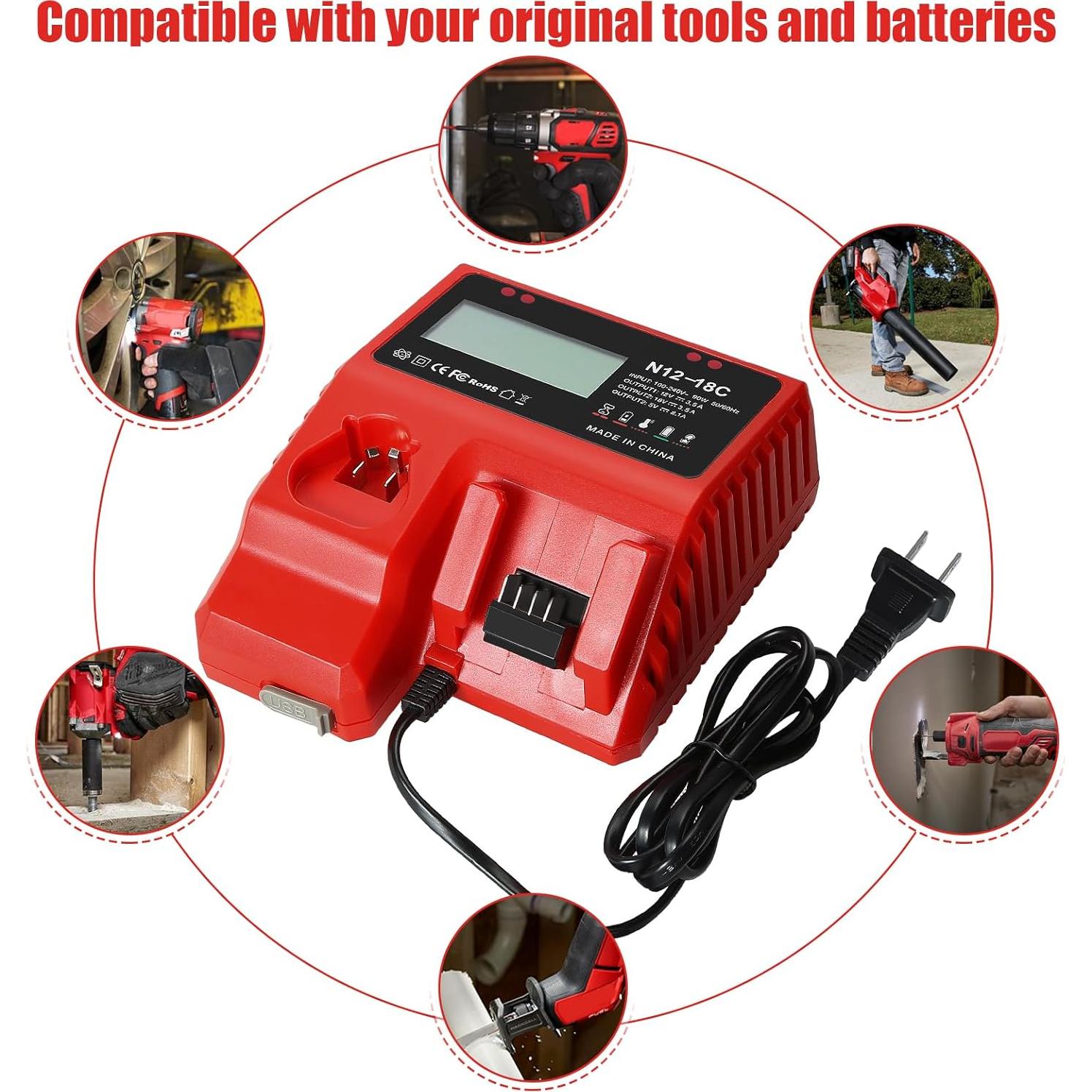 Paquete 2 Baterías 18V 9.0Ah + Cargador LCD USB Milwaukee