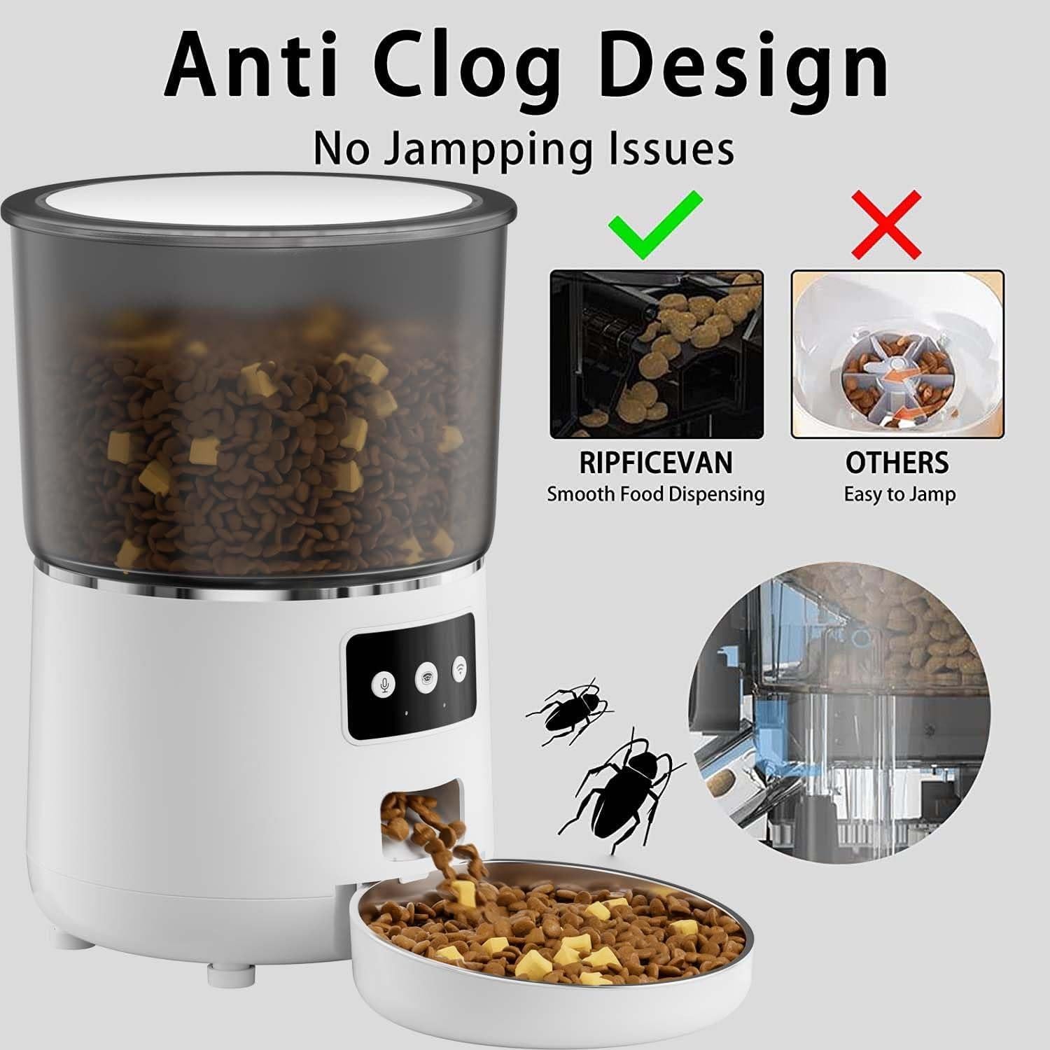 Dispensador Automático de Comida para Mascotas Ripficevan 4L Control APP