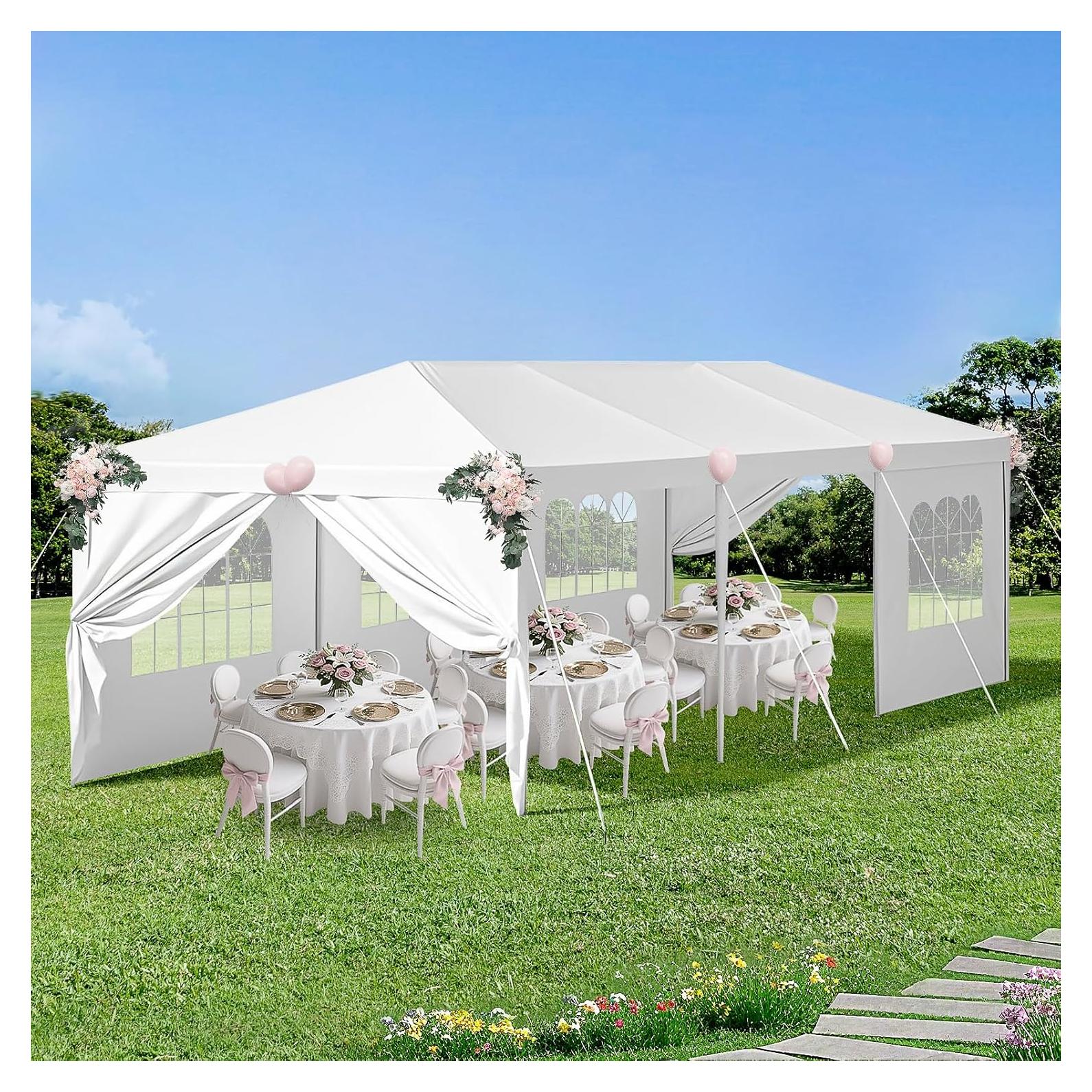 2025 Upgraded 10x30 Party Tent, Outdoor White Tents for Parties, Wedding, Large Canopy Tent with Walls, Big Event Gazebo Tent for Backyard, Garden, 8 Sidewalls