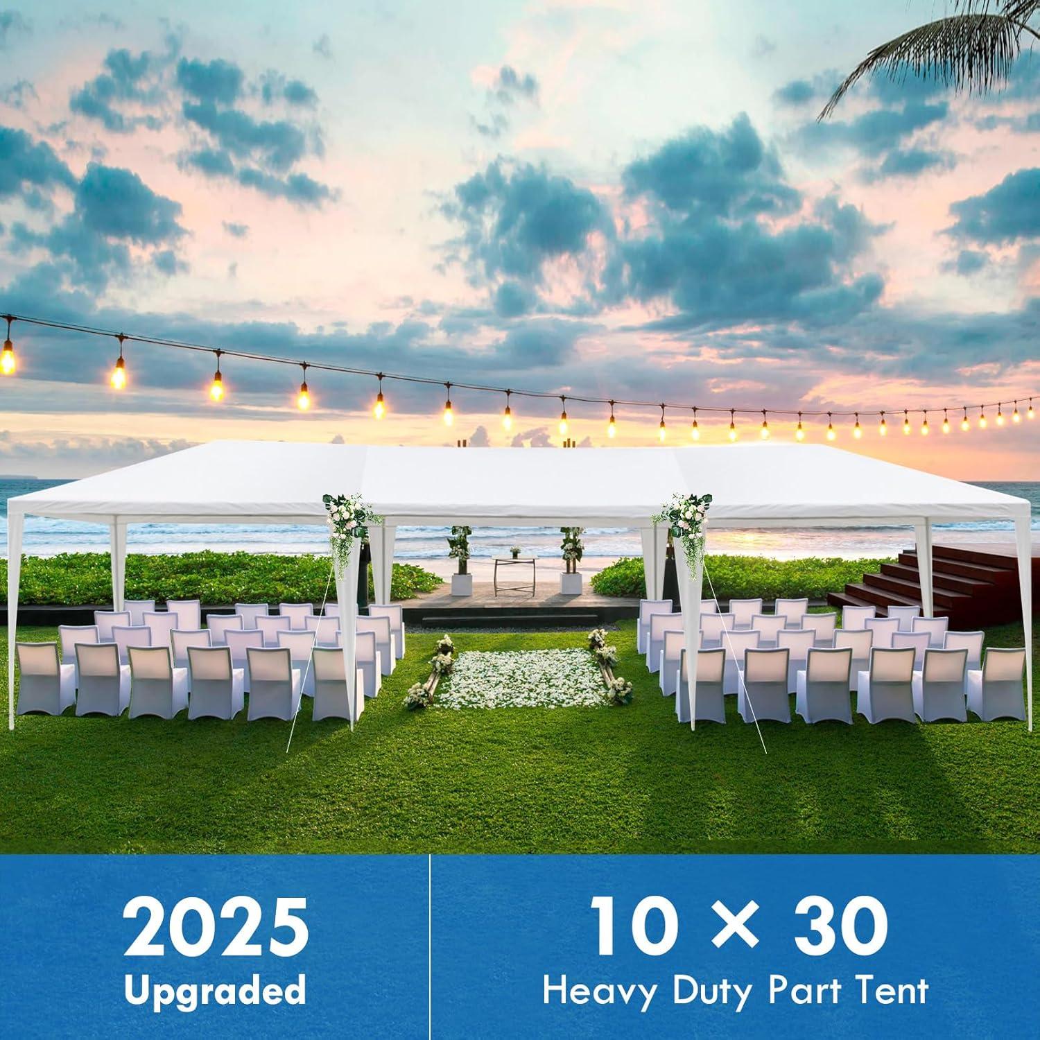 2025 Upgraded 10x30 Party Tent, Outdoor White Tents for Parties, Wedding, Large Canopy Tent with Walls, Big Event Gazebo Tent for Backyard, Garden, 8 Sidewalls
