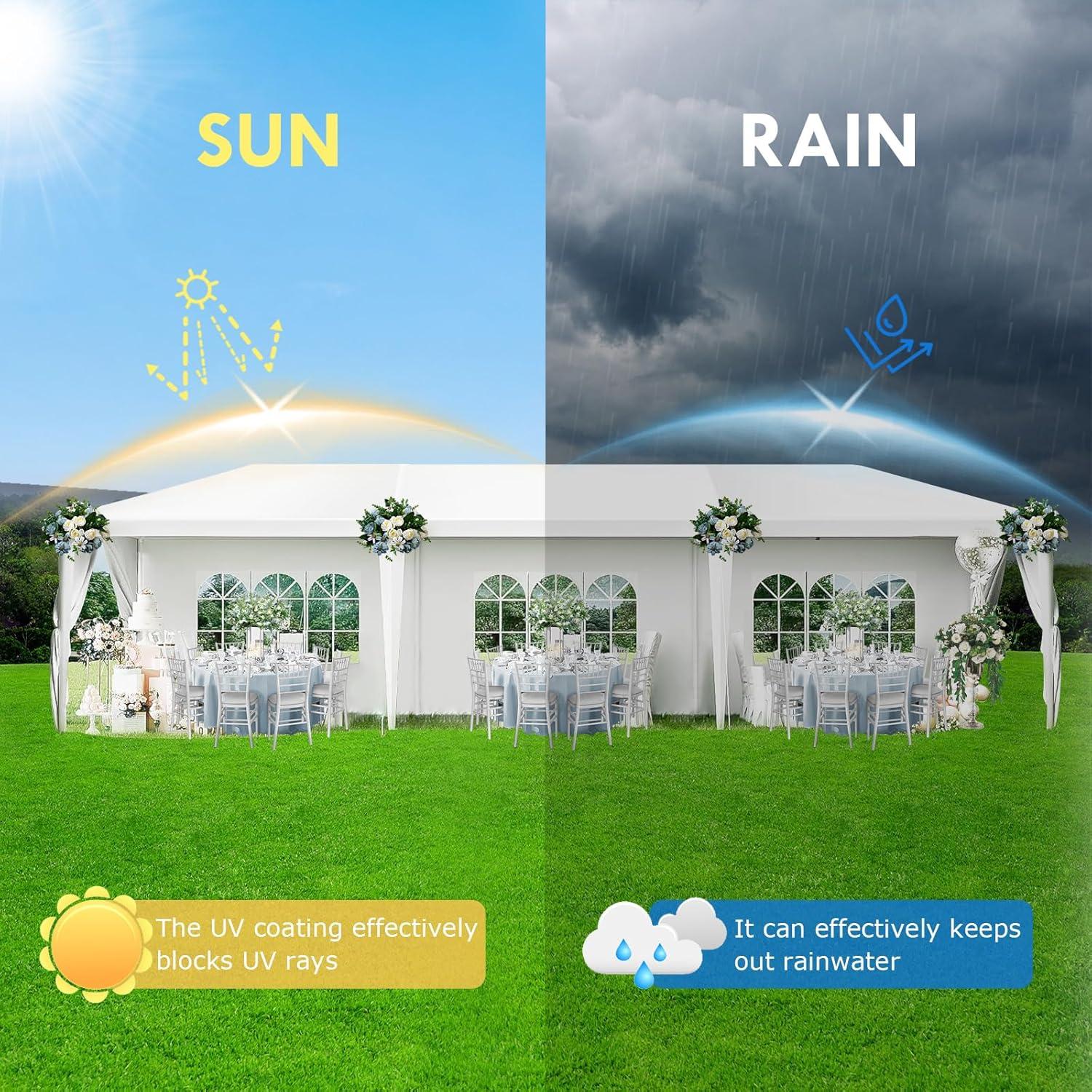 2025 Upgraded 10x30 Party Tent, Outdoor White Tents for Parties, Wedding, Large Canopy Tent with Walls, Big Event Gazebo Tent for Backyard, Garden, 8 Sidewalls