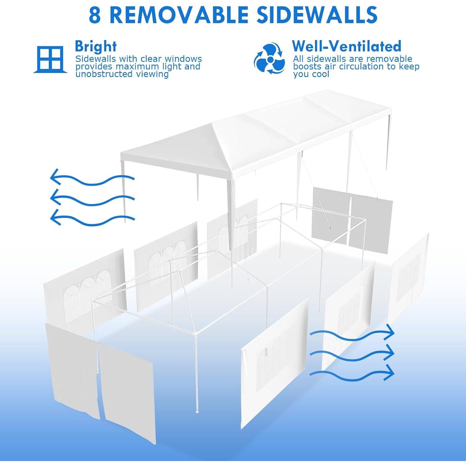 2025 Upgraded 10x30 Party Tent, Outdoor White Tents for Parties, Wedding, Large Canopy Tent with Walls, Big Event Gazebo Tent for Backyard, Garden, 8 Sidewalls