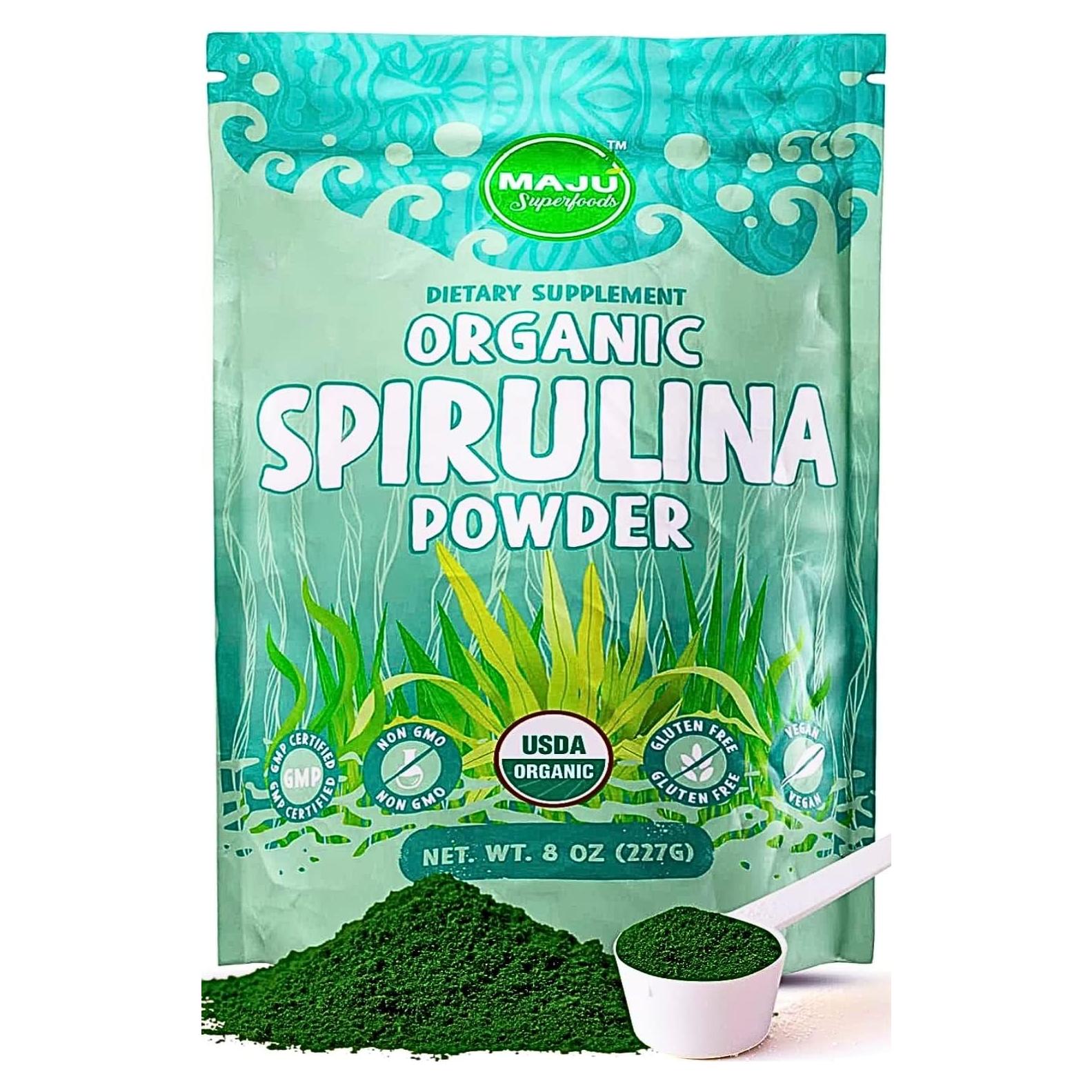 Polvo de Espirulina Orgánica MAJU 227 g, Vegana y Pura