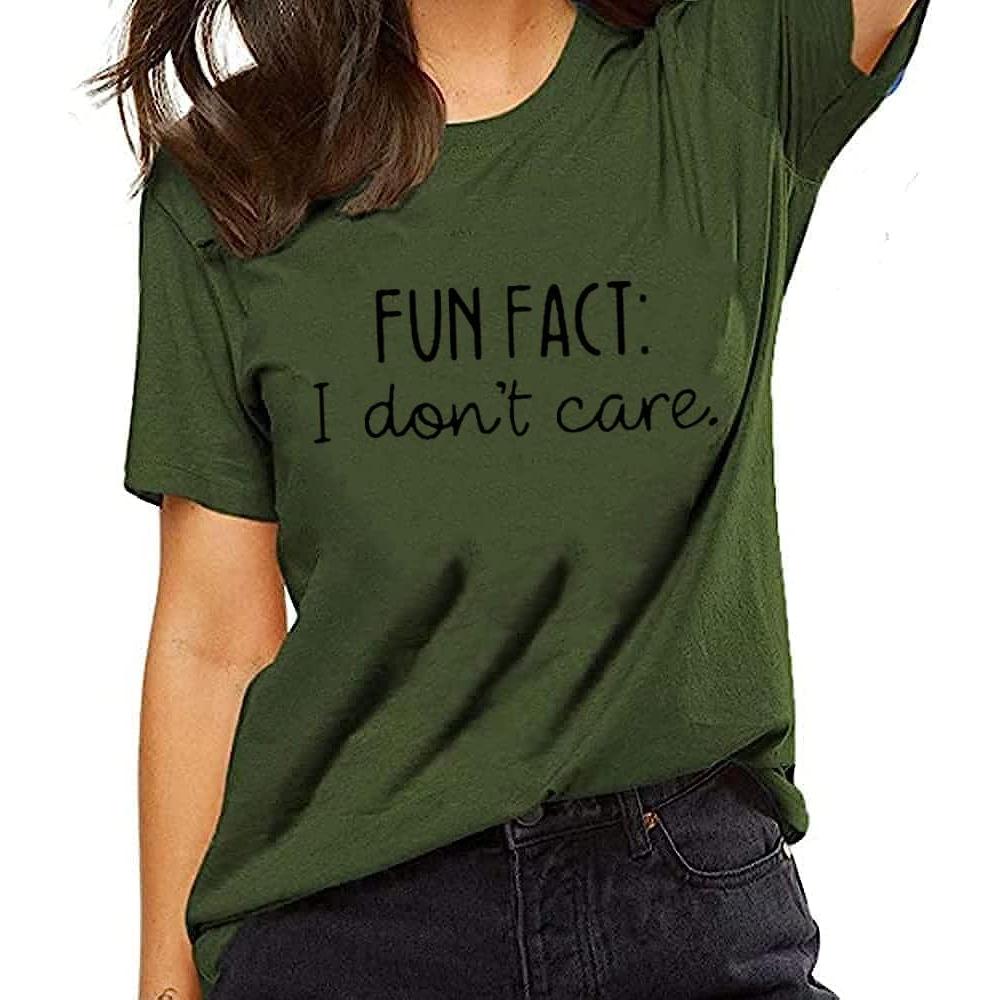 Camiseta Gráfica Divertida para Mujeres Calvin&Sally - Verde Militar
