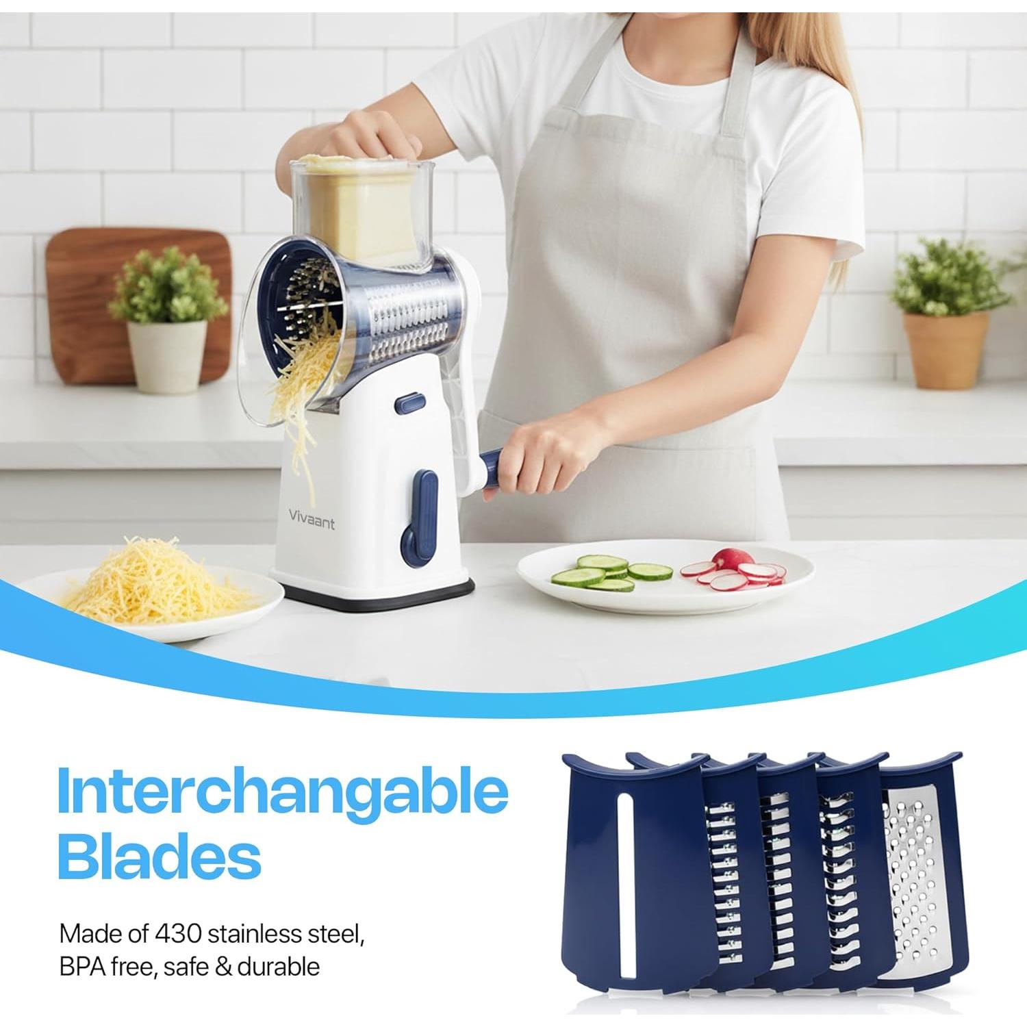 Rallador de Queso Rotatorio Vivaant con 5 Cuchillas Intercambiables
