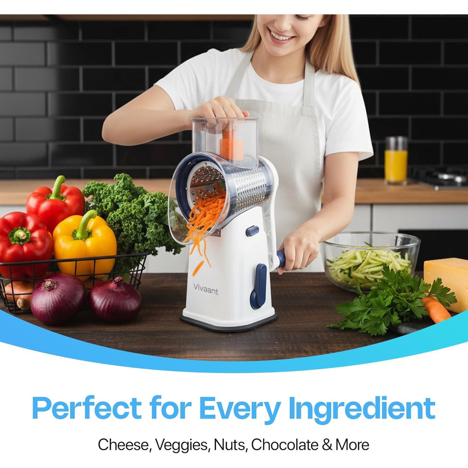 Rallador de Queso Rotatorio Vivaant con 5 Cuchillas Intercambiables