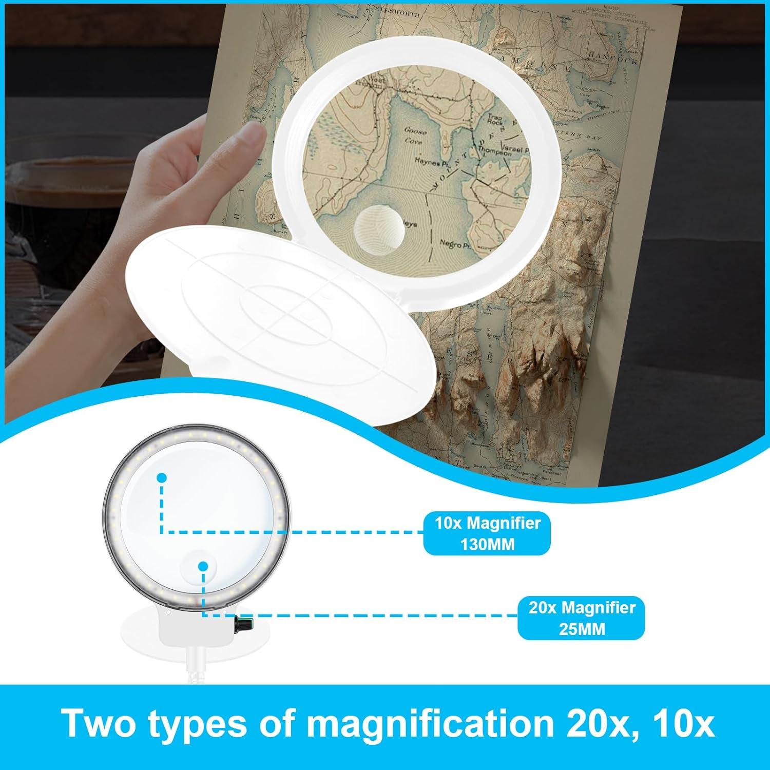 Lupa de pie TUGEOVO 10X 20X con luz LED regulable 36 luces