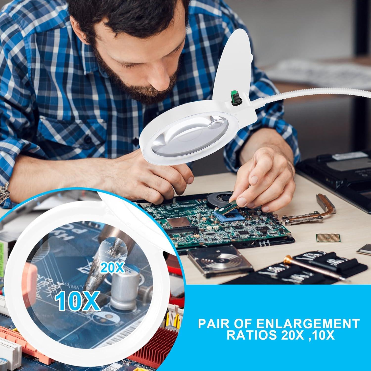Lupa de pie TUGEOVO 10X 20X con luz LED regulable 36 luces
