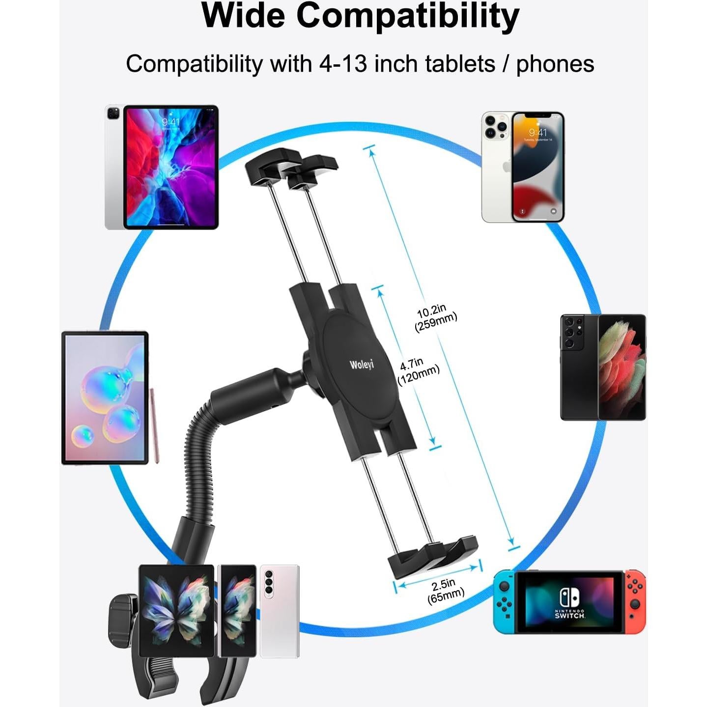 Soporte para Tableta Gooseneck Woleyi para Bicicleta 4-13"