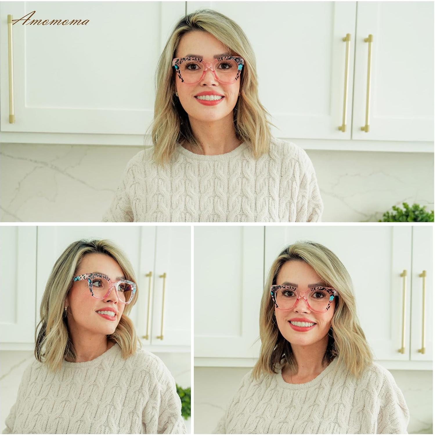 Gafas de lectura AMOMOMA con filtro luz azul, diseño leopardo