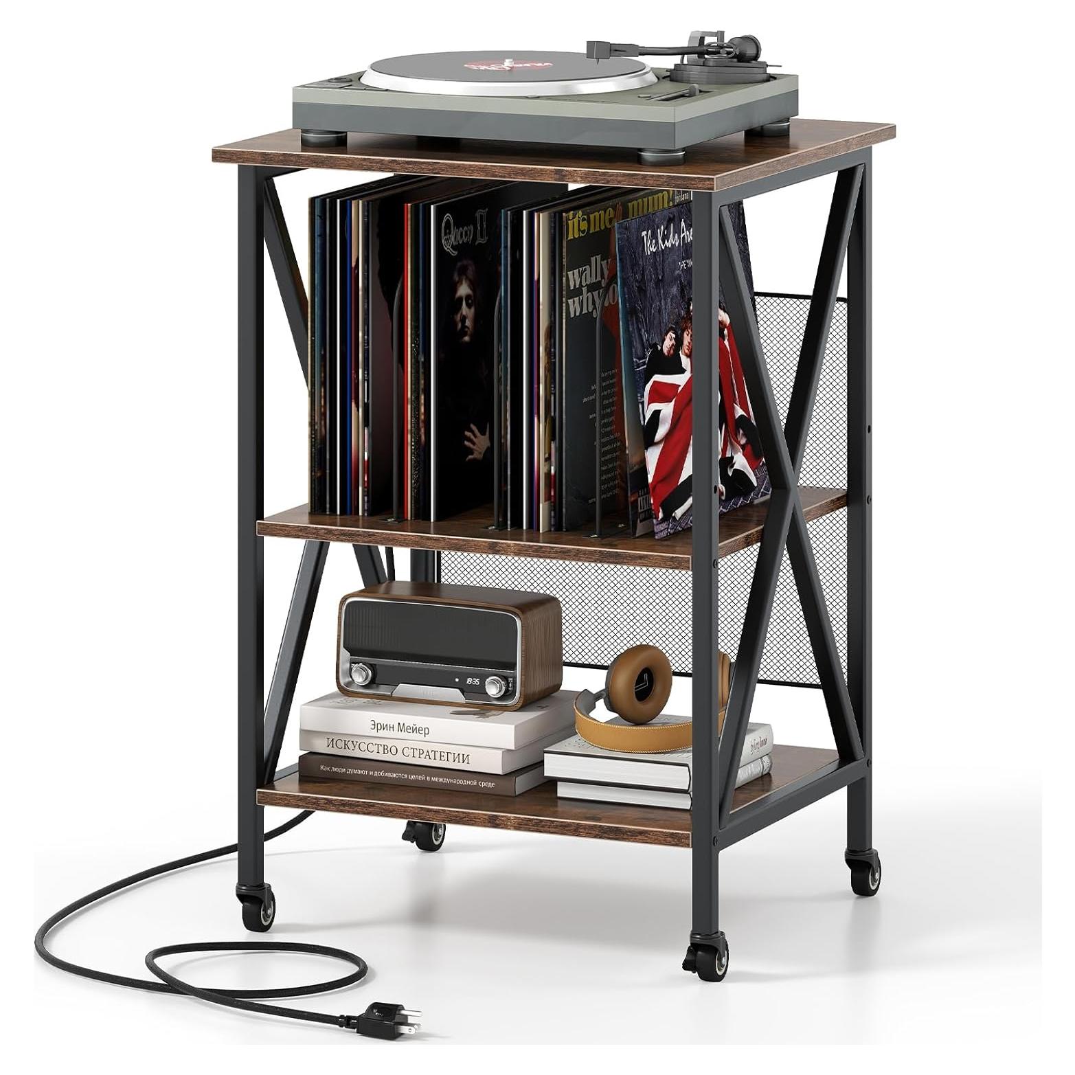 Soporte para Tocadiscos Giantex con Estación de Carga y Almacenamiento