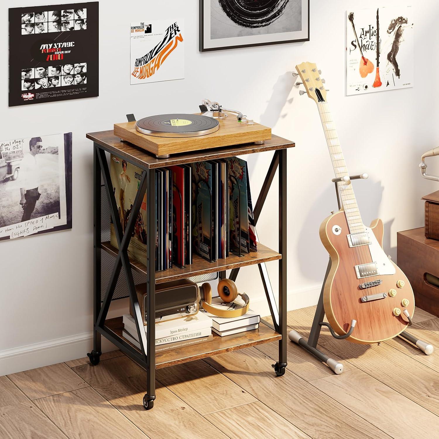 Soporte para Tocadiscos Giantex con Estación de Carga y Almacenamiento