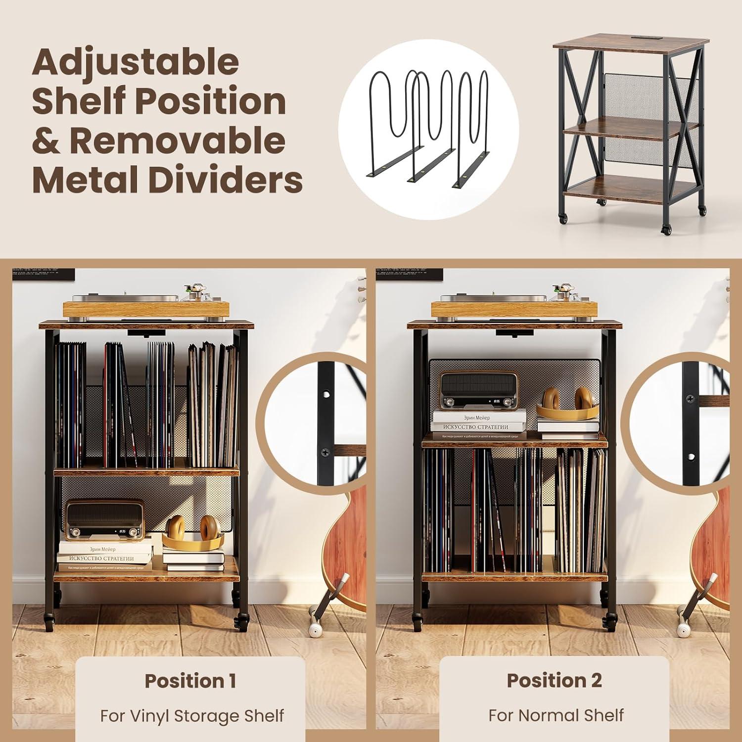 Soporte para Tocadiscos Giantex con Estación de Carga y Almacenamiento