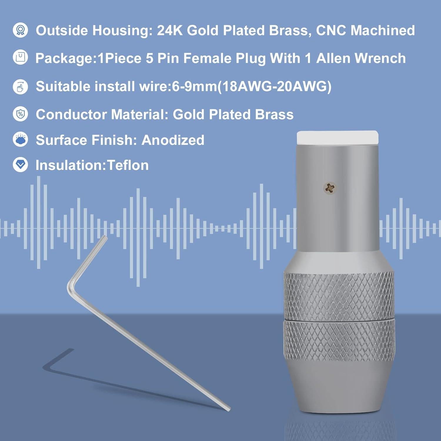 Conector hembra DIN 5 pines Monosaudio chapado en oro