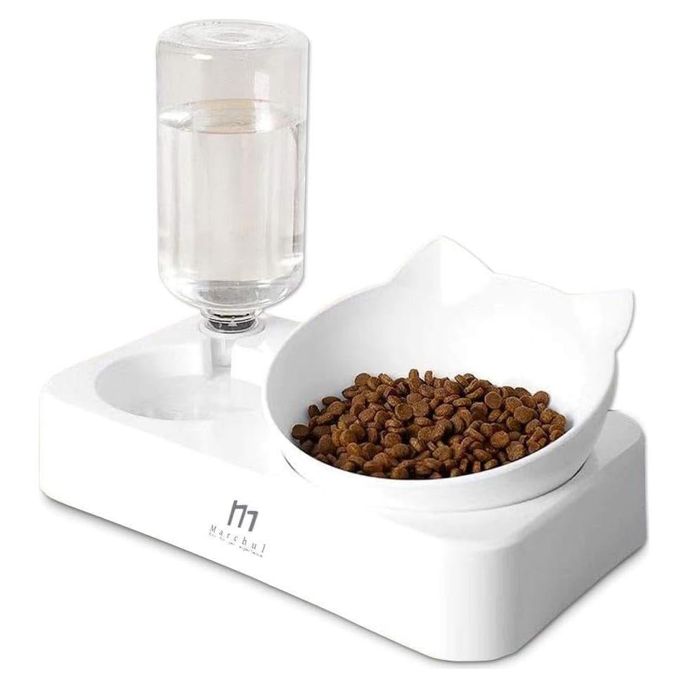 Cuencos Elevados para Gatos Marchul, Doble Cuenco Inclinación 15°