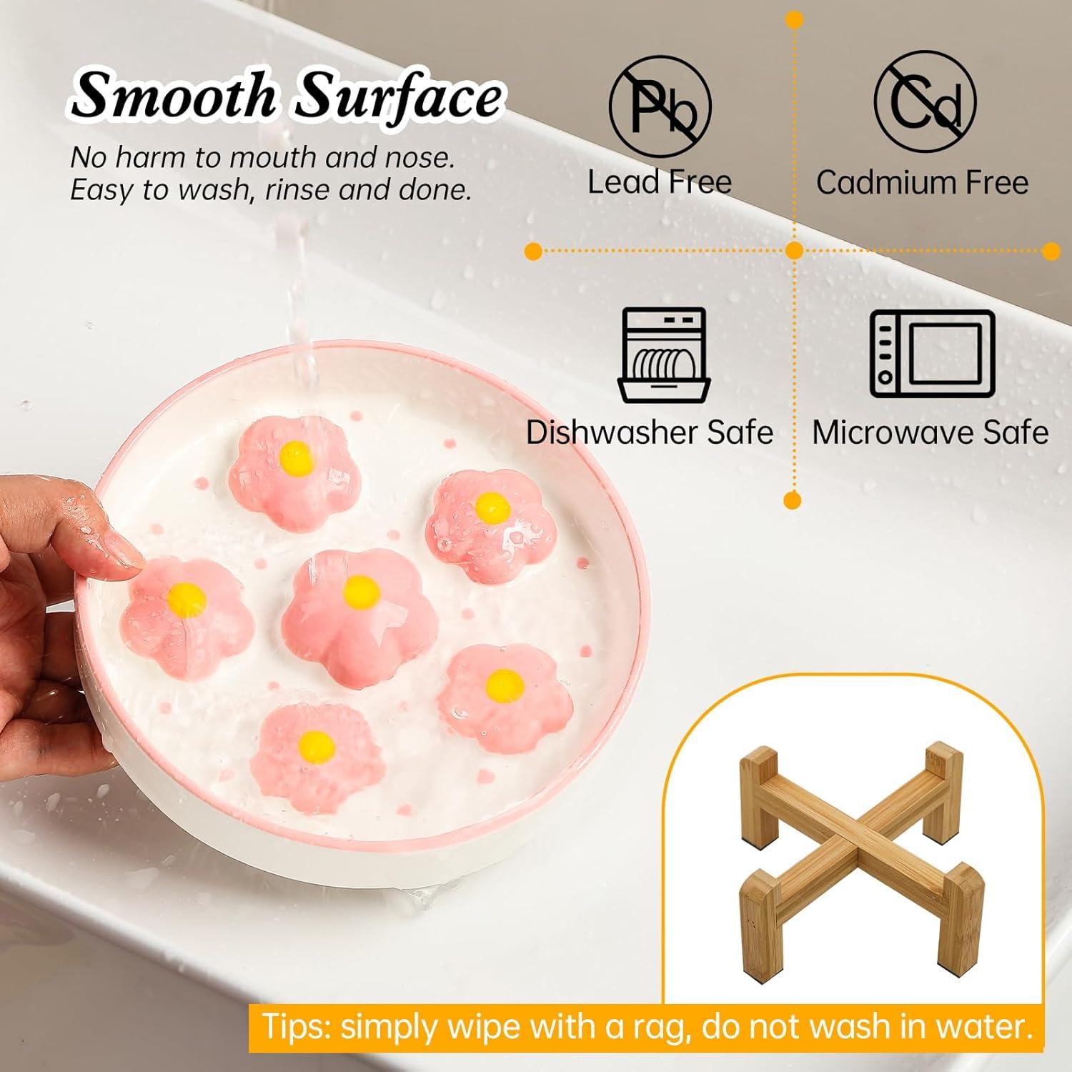 Tazón Elevado para Gatos PTOBER - Cerámica Antideslizante Rosa