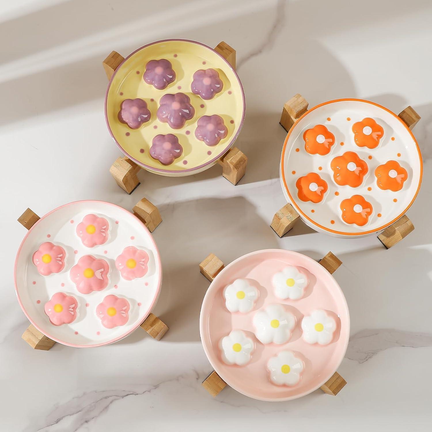 Tazón Elevado para Gatos PTOBER - Cerámica Antideslizante Rosa