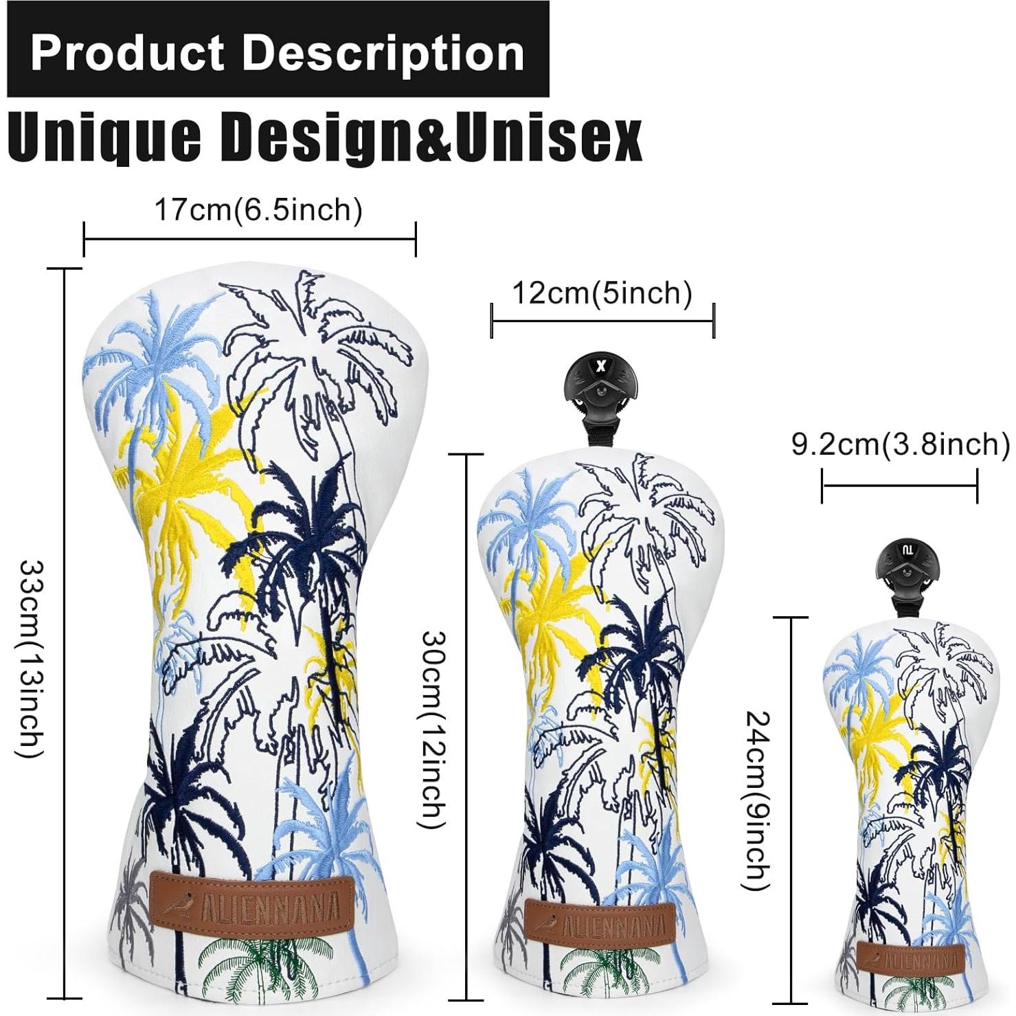 Cubiertas de Cabeza de Palos de Golf Aliennana 3 Piezas Cuero