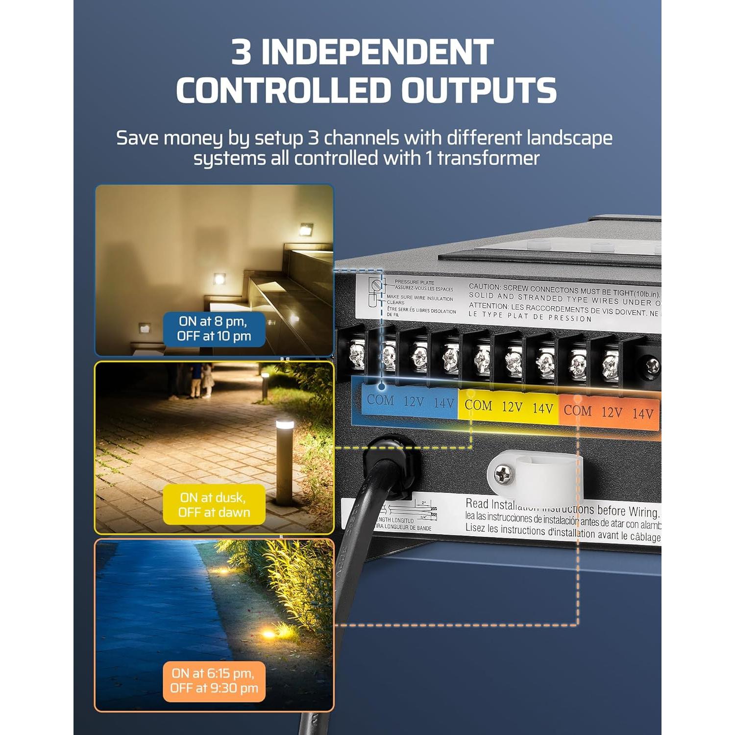 Transformador de Paisaje Inteligente DEWENWILS 200W 3 Salidas