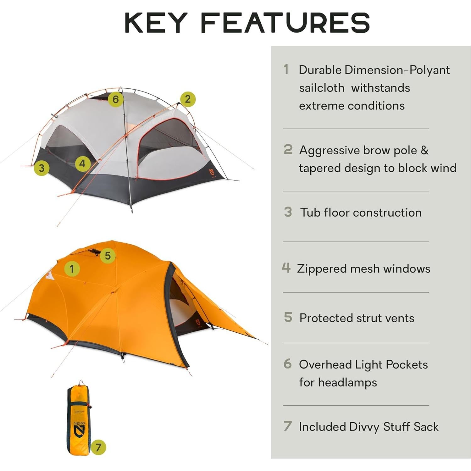Tienda de Camping NEMO Kunai 2 Personas 3-4 Temporada