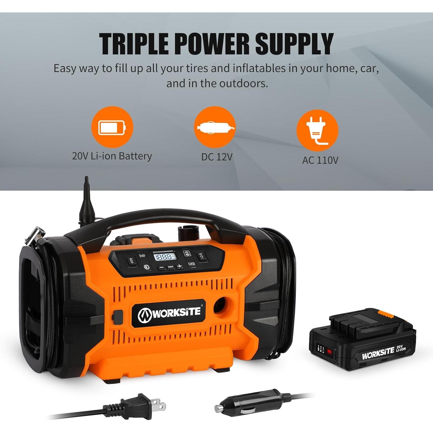 Compresor de Aire Inflador de Llantas WORKSITE 160 PSI Naranja