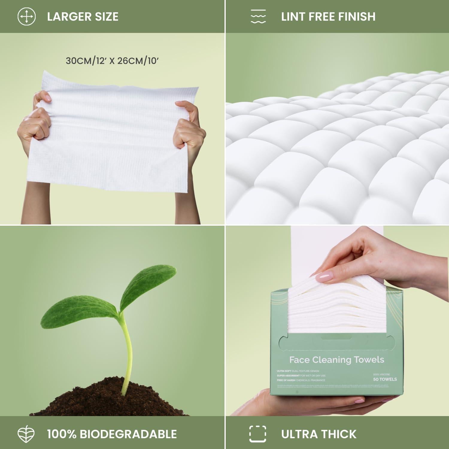 Toallas Desechables Faciales Plantifique XL 30x30 cm - 100% Viscosa