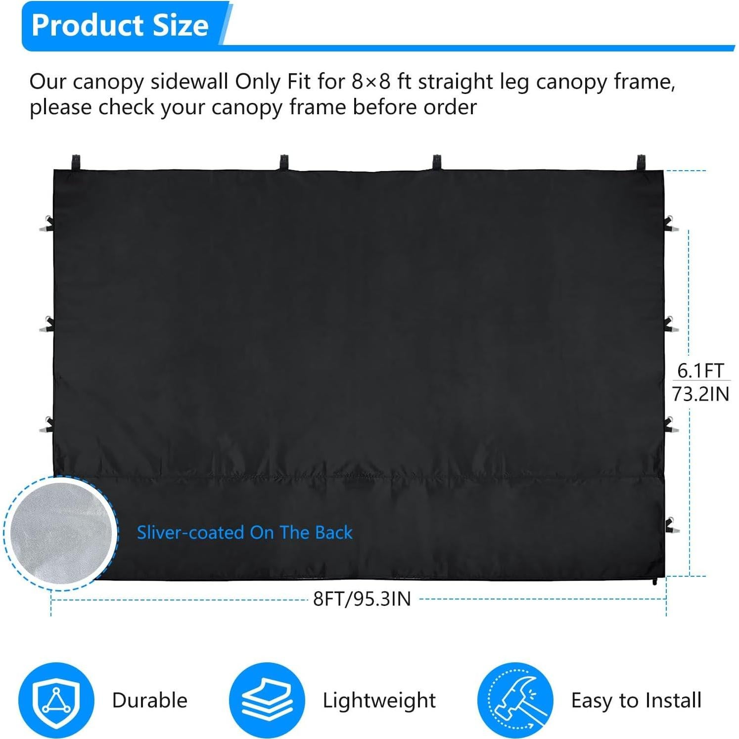 Pared Lateral Carpa 8x8 Joramoy Impermeable UV Negro