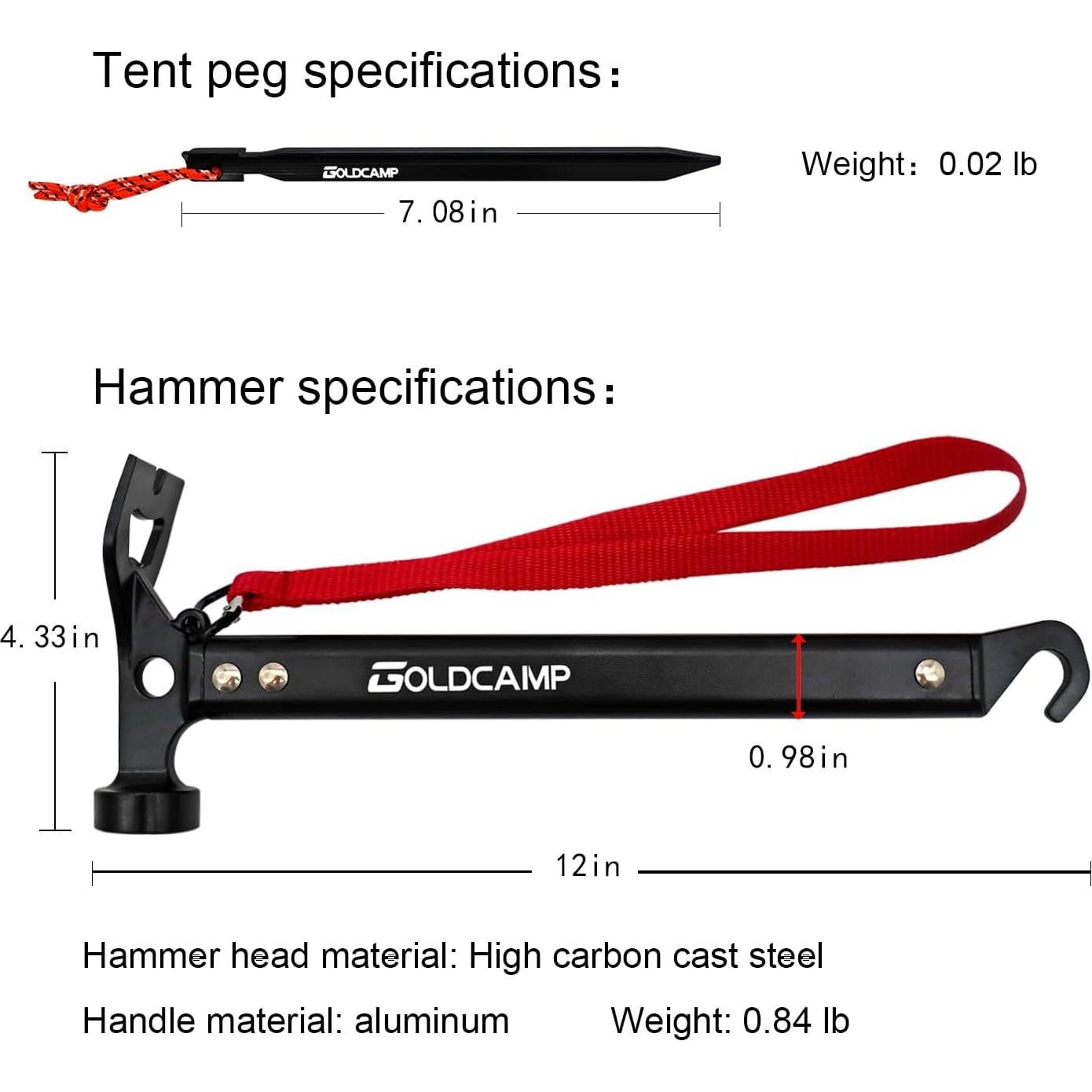 Kit de Camping GoldCamp: Martillo y 8 Estacas de Aluminio