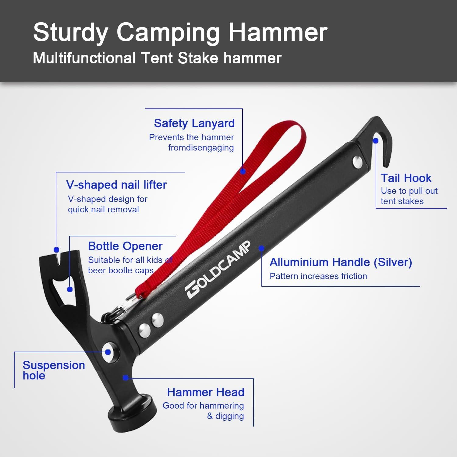 Kit de Camping GoldCamp: Martillo y 8 Estacas de Aluminio